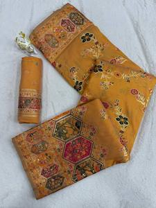 Sari de Seda Pura Rajwadi con Tejido de Seda y Pallu con Hilo Kashmirí - Product Image 2