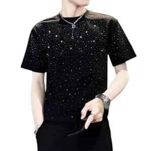 เสื้อยืดผู้ชายสีดำประดับดาวคริสตัลหรูหรา แขนสั้น แต่งเลื่อมวิบวับ สไตล์สตรีทแวร์ เหมาะสำหรับงานปาร์ตี้และแฟชั่น - Product Image 4