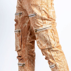 <b>Men's</b> Distressed Cargo Pants With Zipper Pockets Street Style Elastic Waist Midweight Canvas Trousers Autumn Wear - Product Image 6