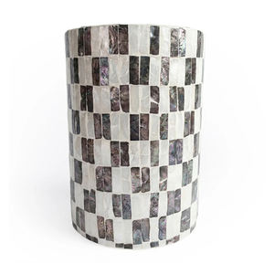 Black White Block Checkerboard Cylinder <b>Stools</b> Mother of Pearl Handcrafted Mosaic <b>Small</b> Side Table Living Room Bedroom Decor - Product Image 1