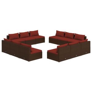 Set salotto da 12 pezzi in Poly Rattan marrone con cuscini per il tempo libero in giardino - Product Image 2