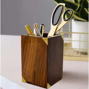 Portaplumas Cuadrado de Madera de Acacia, Florero de Mesa, Diseño Moderno Ajustable para Material de Oficina - Product Image 2