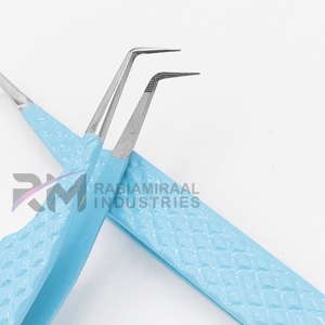 Pinzas RMI más vendidas con punta de fibra en forma de L para volumen, con punta plateada, agarre de diamante rosa, de acero inoxidable, antiestáticas para pestañas - Product Image 4