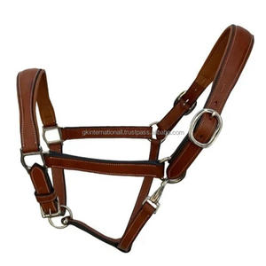 Licou en cuir rembourré noir ou marron de qualité supérieure et accessoires pour chevaux avec quincaillerie réglable en nickel ou en laiton - Product Image 5