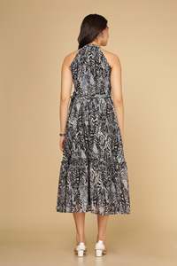 <b>Tropical</b> Print Chiffon Midi <b>Dress</b> Halter Neck A-Line Loose Fit Wrap Tie Casual Summer Women's <b>Dress</b> Beautiful <b>Dress</b> Women - Product Image 4