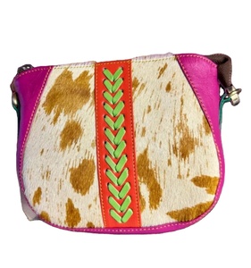 Sac à main pour femme en cuir véritable fait main indien, style bohème, imprimés animaux, fermeture éclair, cuir recyclé écologique, idéal pour les voyages printaniers - Product Image 1