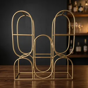 Modern Geometric Metal 8 <b>Bottle</b> Wine <b>Rack</b> Double Tier Standing Organizer Minimalist Design Durable Freestanding Shelf - Product Image 6