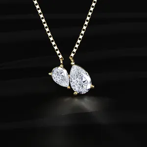 Collar con Corte de Pera Doble, Diamante Cultivado en Laboratorio, Accesorio de Moda, Colgante de Piedra de Lujo, Diseño de Collar de Alta Gama para Chicas - Product Image 1