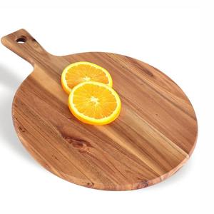 Planche à découper en bois d'acacia avec poignée, ronde, en forme de palette, pour la viande, le pain, le service, la charcuterie, les blocs à hacher - Product Image 1
