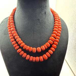 Collar de cuentas de coral púrpura de Taiwán, de 2 capas, hecho a mano, con cuentas talladas, piedras de coral natural de 8-12 mm, coral dorado. - Product Image 2