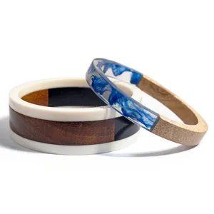 Elegant Handmade Wood Resin Textured Bracelet Set Unique Pearl Diamond Ruby Gemstone Main Stone Impressive <b>Jewelry</b> <b>Findings</b> - Product Image 1