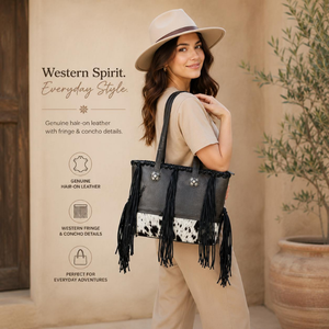Sac fourre-tout en cuir de vachette véritable fait main avec franges, style western, sac à bandoulière en cuir véritable, grande capacité, pour usage quotidien, pour femmes - Product Image 3