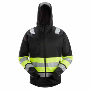 High Visibility Men's Fleece <b>Jacket</b> With Reflective Stripes Windproof Hooded Workwear Style Polyester Material - Product Image 1