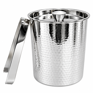Seau à glace isotherme de luxe à double paroi en métal avec couvercle et poignée, refroidisseur à champagne et vin en acier inoxydable pour bar à domicile - Product Image 4
