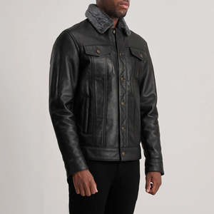 Veste en cuir d'hiver sur mesure de haute qualité, style motard classique, avec logo frontal, pour homme - Product Image 4