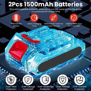 Seghetto a palo/Mini motosega/Decespugliatore a batteria 3-in-1 da 21V 1500mAh X2 con catena da taglio da 4/6 pollici, attrezzi da giardino regolabili da 13-75,2 pollici - Product Image 6