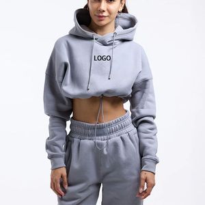 Sudadera Corta con Capucha para Mujer, Manga Larga, Color Sólido, Tejido de Algodón y Felpa, Estilo Holgado, para Otoño - Product Image 5