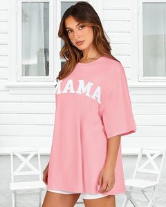 เสื้อยืดผ้าฝ้ายเจอร์ซีย์คอกลมแขนสั้นสีชมพูสำหรับผู้หญิงพิมพ์ลายแม่ลำลองสำหรับฤดูใบไม้ผลิและฤดูร้อน - Product Image 4