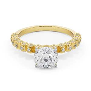Bague de Mariage en Moissanite Ronde avec Tige Pavée Perlée, Plaqué Or, Argent ou Or Rose, Bijou de Mariage Élégant - Product Image 6