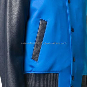 เสื้อแจ็คเก็ตสีน้ำเงิน ติดกระดุมด้านหน้า ทำจากผ้าขนสัตว์ แขนยาว แบบวาร์ซิตี้สำหรับนักศึกษา - Product Image 2