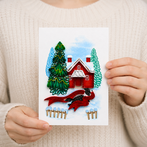 Carte de Noël en quilling en gros, motif Cabane de Noël Cozy Winter Wonderland, impression numérique 3D personnalisée faite à la main sur papier - Product Image 5
