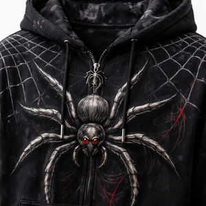 Sweat à capuche personnalisé en gros avec motif araignée brodé 100% coton - Fournisseur OEM et prix direct usine pour hommes - Product Image 4