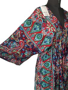 Boho Printed Midi <b>Dress</b> With Tie Neck And Three Quarter Sleeves <b>Loose</b> Fit <b>Summer</b> Casual Woven <b>Dress</b> Paisley Pattern - Product Image 4