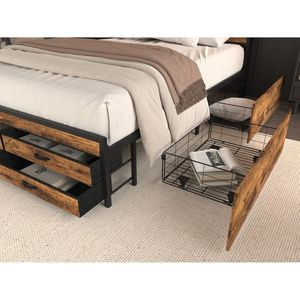 Queen Size Upholstered Metal Platform Bed Frame with LED Charging Station Headboard & 8 <b>Storage</b> <b>Drawers</b> No <b>Box</b> Spring Needed - Product Image 6