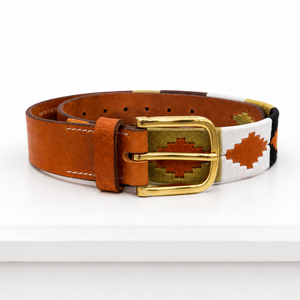 <b>Mens</b> <b>Polo</b> Embroidered Brown Casual Cow Hide Braided Lightweight Silver Pin Buckle Geometric Hand Stitched Wholesale Supplier - Product Image 5