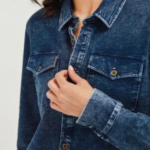 Camisas de mezclilla para mujer, totalmente personalizables, estilo urbano, 360g, 100% algodón, tela transpirable de secado rápido, alta calidad, color personalizable - Product Image 4