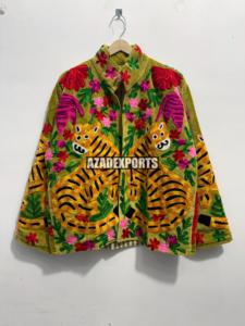 Hand Embroidered Vintage Breathable <b>Velvet</b> Safari <b>Jacket</b> <b>Women's</b> Wear Turn-down Collar Full Sleeve Solid Pattern Sheep Skin - Product Image 3