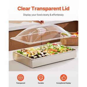 Vassoio da Banco in Acciaio Inox 1 X 1 Pan, Contenitore per Esposizione Alimenti, Dispenser per Condimenti e Espositore per Buffet - Product Image 1