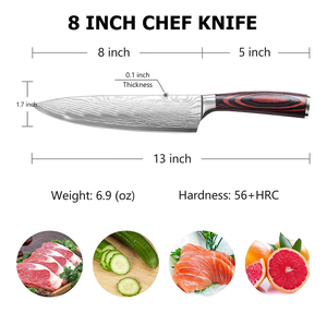 Custom Viking Art 8in Damascus Chef <b>Knife</b> Professional Kitchen <b>Knife</b> Forged Steel Blade Wooden Ambidextrous High-Polish Finish - Product Image 6