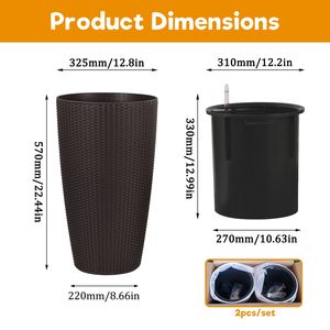 Juego de 2 Macetas Altas de Ratán Sintético Inteligentes para Interiores y Exteriores con Monitor de Nivel de Agua y Riego Automático - Product Image 6