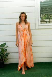 Colección de verano Elegante Tie-Dye Long Maxi Dress Mangas Elegante Beach Look Spaghetti Strips Sweet Sun Style Precios al por mayor - Product Image 5