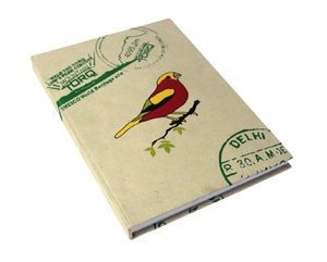 Handmade Jute Paper Hard Cover Notebook For Men And Women Bird Screen Printed Old Fashioned <b>Postal</b> Chops Stamps Travel Theme - Product Image 2