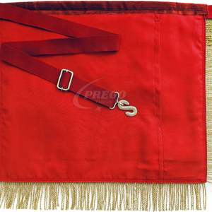 ผ้ากันเปื้อนพิธีกรรมระดับสูงสุด รุ่นยอดนิยม - กำมะหยี่สีแดง ปักลายมือสีแดงสามชั้น พร้อมชายลูกไม้สีทอง - Product Image 2