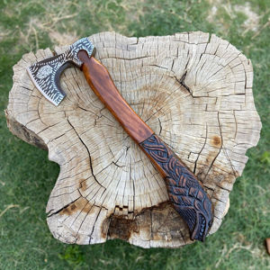 Handcrafted Decorative <b>Axe</b> with Carved Wooden <b>Handle</b> & Engraved Steel Blade Viking Age <b>Axe</b> - Product Image 3