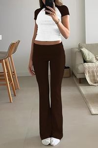 Pantalon de survêtement taille haute à jambes larges et haut court de yoga à manches courtes pour femme, ensemble de sport uni avec taille élastique - Product Image 5