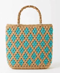 Sac fourre-tout en crochet écologique, motif losanges bleus, style bohème, ouverture supérieure, doublure en coton, sac à main d'été pour femme - Product Image 5