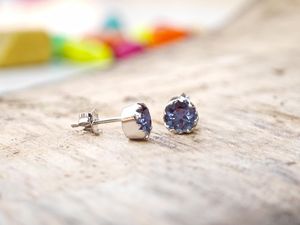 925 Sterling <b>Silver</b> Lab Created Alexandrite Round <b>Stud</b> Earrings for Women June Birthstone Jewelry - Product Image 2