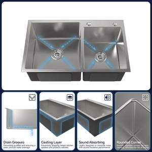 32 \ "x 19 \" x 10 \ "S304 in acciaio inox satinato fatto a mano con doppio recipiente lavello da cucina per uso domestico lavello per lavello - Product Image 2