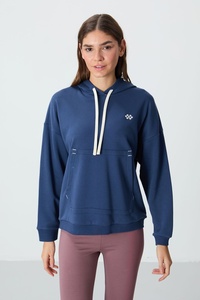 <b>Women</b>’s <b>Navy</b> <b>Blue</b> Oversized Pullover Hoodie Sweatshirt Casual Drawstring Hooded Fleece <b>Top</b> with Kangaroo Pocket <b>For</b> Sportswear - Product Image 3