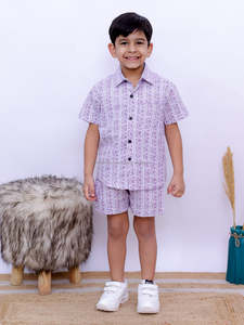 Ensemble de vêtements pour garçons en coton de qualité supérieure Chemise décontractée à manches courtes et à motif bleu uni pour enfants de 1 à 12 ans ODM Supply - Product Image 3