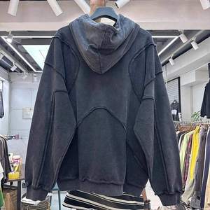 Nuevas sudaderas con capucha de alta calidad, bordadas, con diseño de parche de pedrería, efecto desgastado, lavado a la arena, con borde sin rematar, 100% algodón. - Product Image 5