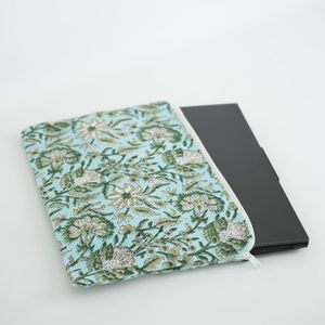Handmade Quilted Cotton Laptop Sleeve Bag Boho Vintage Style Travel Case Zipper Closure Various Block Printed Designs Available - Product Image 6