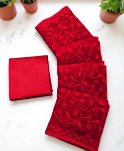KV Embroidered Bollywood Net <b>Saree</b> (<b>Red</b>) - Product Image 6