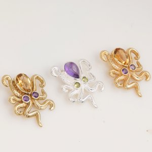 Pendentif Pieuvre Citrine Améthyste Doré, Bijou Artisanal Inspiré de l'Océan, Création de Designer, Pierre Précieuse, Cadeau Unique pour Femme - Product Image 6