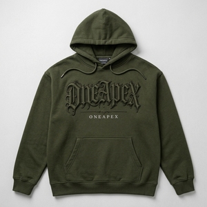 Sweat-shirt à capuche surdimensionné vert olive pour homme, streetwear de luxe, avec logo embossé sur le devant, vente en gros de vêtements - Product Image 1