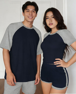 Women's Couple Loungewear Set Solid Color Jersey Short Sleeve Top Elastic Waist Shorts Loose Breathable Eco-friendly GOTS - Product Image 1